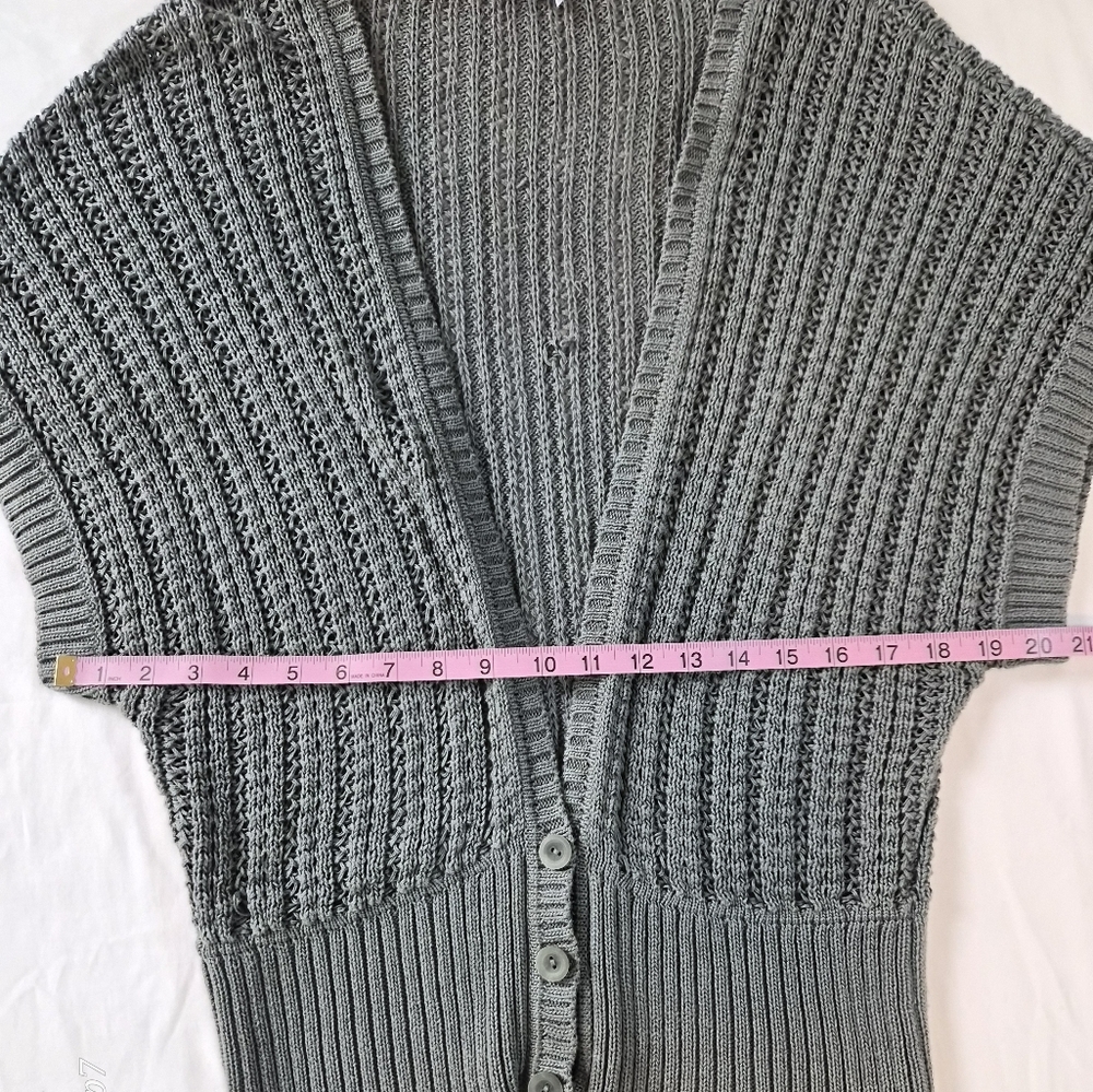Peruvian Connection 100% Pima Cotton Open-Knit Cardigan Sweater - Gray - L - Picture 4 of 7